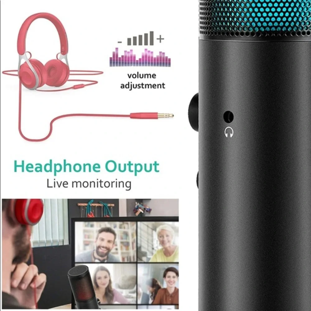 USB RGB Gaming Microphone Streaming Mic for PC,PS4,MAC, Zero Latency Monitoring